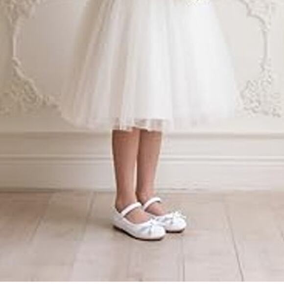 Ginfive Toddler Girls Size 8 White Glitter Bow Hook Loop Mary Jane Dress Shoes - Picture 2 of 9